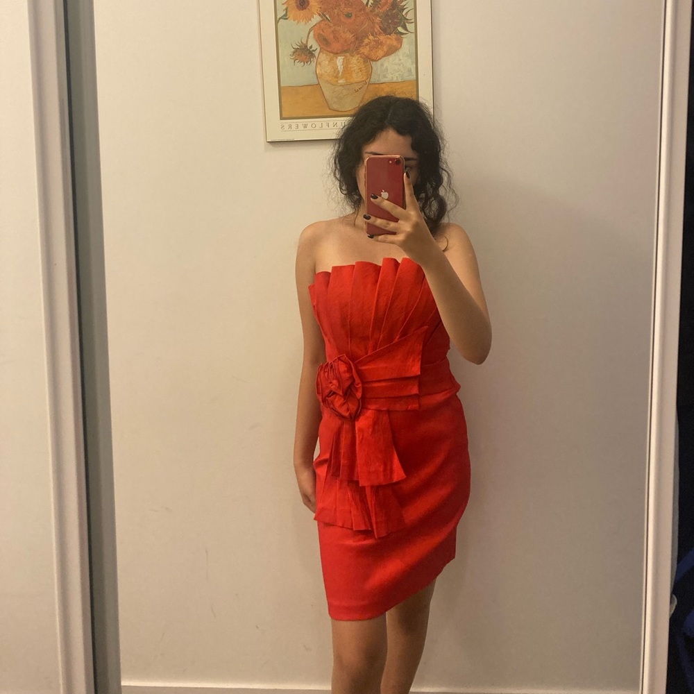 Red mini dress.